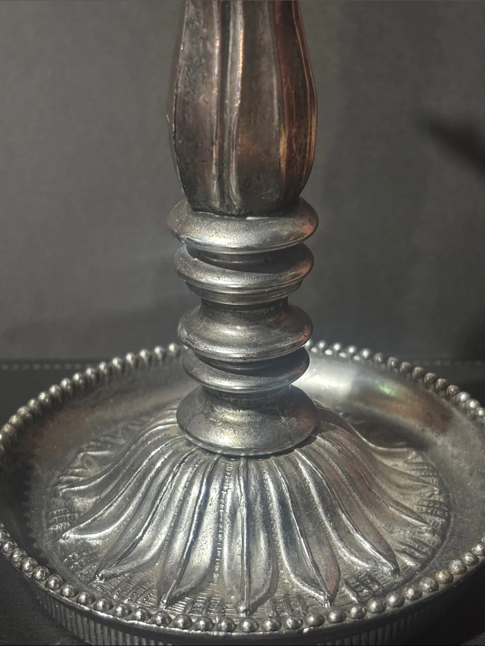 Vintage silver tone pillar candlestick ornate decorative metal home decor